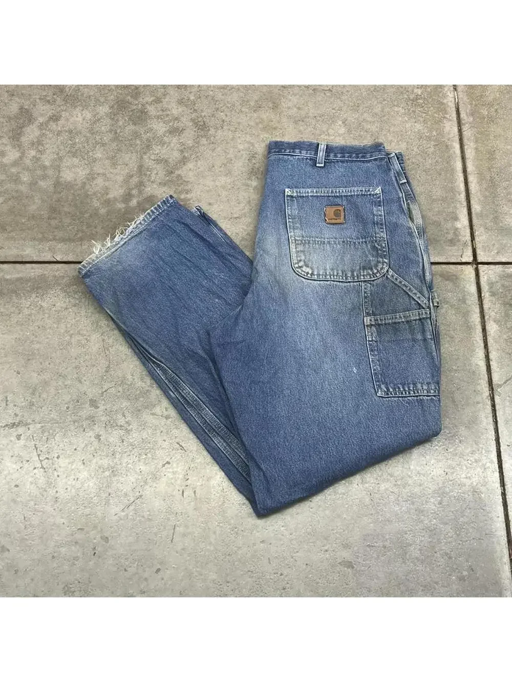 vintage carhartt faded blue relaxed baggy fit dungaree carpenter jeans 38 x 32